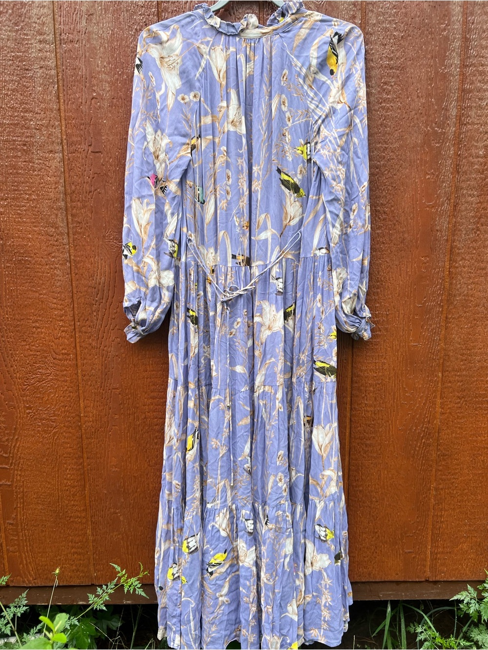 Banana Republic Lavender Bird & Floral Print Tiered Maxi Dress XXS Blogger Fav - Picture 3 of 5